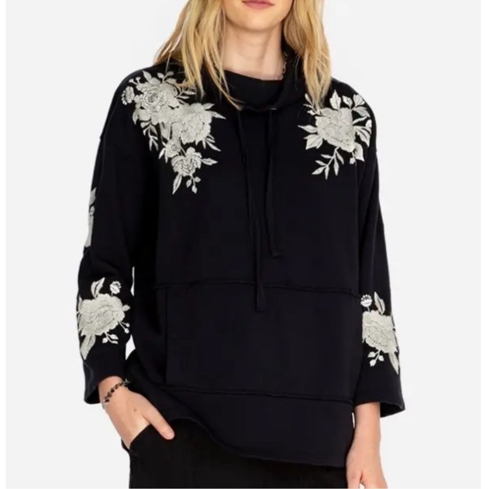 Johnny Was Black Santal Funnel Neck Pullover Sweatshirt. Size L. P/M